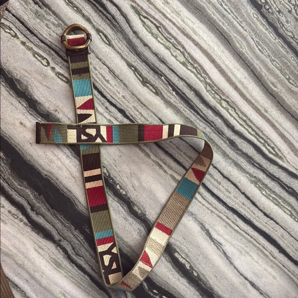 YSL Saint Laurent Tribal Knit Patterned Multicolor Belt